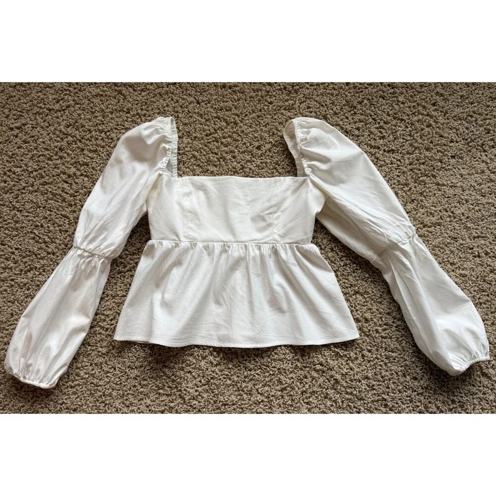 Reformation Organic Cotton Puff Sleeve Peasant Top Smocked Back Ivory Size 2